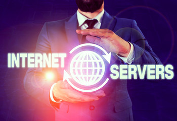 Poster - Writing note showing Internet Servers. Business concept for delivers the content of the page back to the user