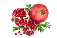Pomegranate Isolated On White Background With Clipping Path And Full Depth Of Field. Top View. Flat Lay