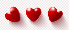 Set Of Red 3D Hearts Isolated On A Transparent Background.Vector Illustration.Love Concept