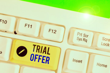 Aufkleber - Text sign showing Trial Offer. Business photo showcasing A temporary free or discounted offer of a product or services