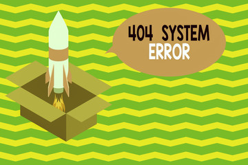 Fototapete - Word writing text 404 System Error. Business photo showcasing message appears when website is down and cant be reached Fire launching rocket carton box. Starting up project. Fuel inspiration