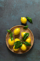 Poster - Fresh lemons with leaves, summer citrus lemonade ingredient