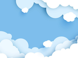 Vector Clouds Cut From Paper Background illustration. For text. Blue background