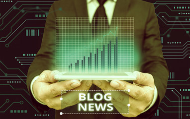 Poster - Writing note showing Blog News. Business concept for regularly updated website typically one run by an individual