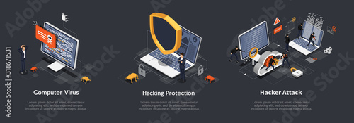 Cuadros en Lienzo Set of Isometric hacking concept