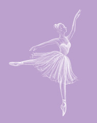 Wall Mural - Ballerina drawing hand-drawn with chalk on purple background