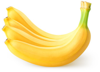 Wall Mural - Isolated bananas. Four ripe banana fruit isolated on white background with clipping path