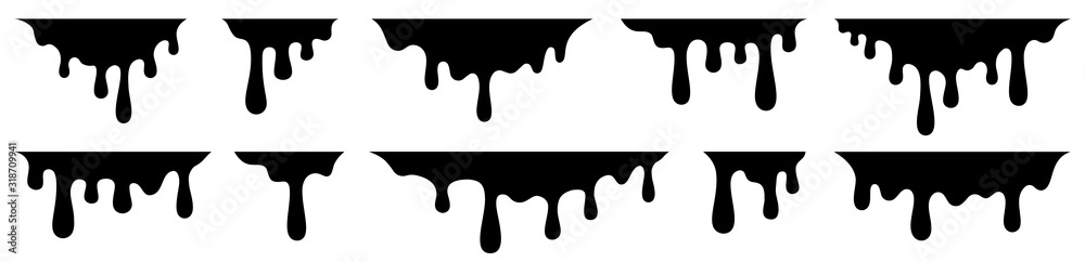Paint drips. Current black paint. Current drops. Vector illustration - obrazy, fototapety, plakaty 