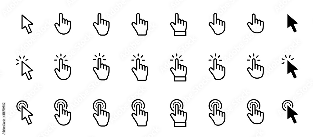 Pointer cursor сomputer mouse icon. Clicking cursor, pointing hand ...
