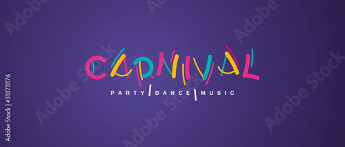 Fotomural Carnival handwritten typography colorful logo party dance music purple backgroun