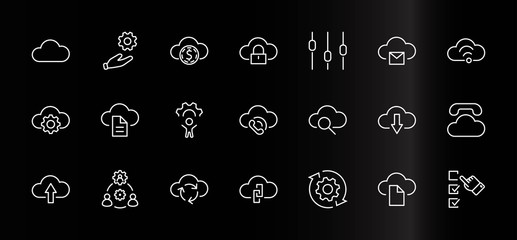 Poster - Set of Cloud Vector Line Icon. It contains Symbols to Upload, Download, Link and more. Editable Stroke. 32x32 pixels