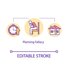 Planning Fallacy Concept Icon. Deadline Missing Idea Thin Line Illustration. Poor Time Management Problem And Mistake. Failure, Life Trouble. Vector Isolated Outline RGB Color Drawing. Editable Stroke