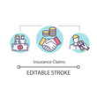 Insurance claim concept icon. Personal refund. Get money back. Assurance benefit. Reimbursement idea thin line illustration. Vector isolated outline RGB color drawing. Editable stroke