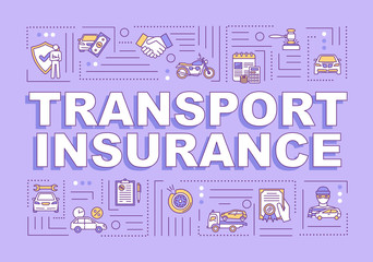 Sticker - Transport insurance word concepts banner. Vehicle repair from collision. Infographics with linear icons on purple background. Isolated typography. Vector outline RGB color illustration