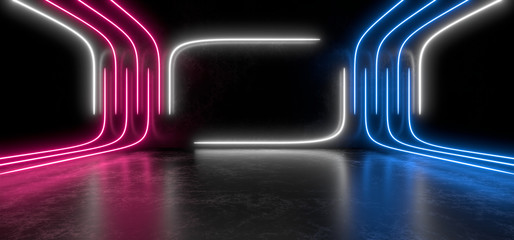 Fototapete - Beautiful composition of colored neon lights on a black background. 3d rendering image.