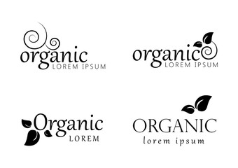 Organic Logo Set. Nature Elements - Isolated On White. Black Organic Logo, Vector. Collection Of Organic Icon For Health Symbol, Leaf Design, Nature Element, Planet Logo And Eco Icon. Vector Template