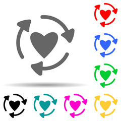 Poster - arrows in the circle of the heart multi color style icon. Simple glyph, flat vector of ecology icons for ui and ux, website or mobile application