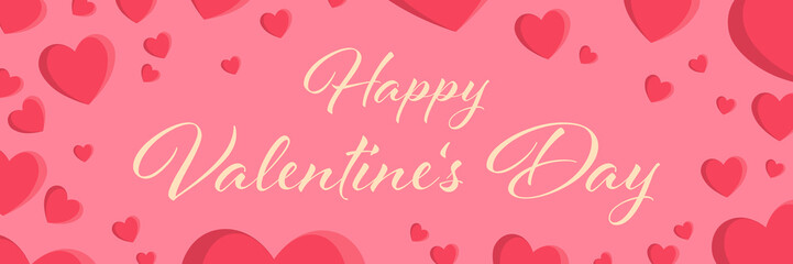 Wall Mural - Happy valentines day background vector banner with red pink hearts