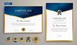 © Sarawes - Elegant blue and gold certificate of achievement template with gold badge and border