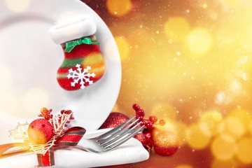 Poster - Christmas decorations on plate with kitchen appliances