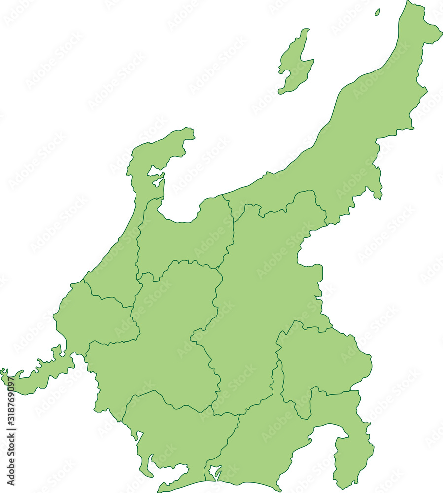 中部地方の地図 都道府県ごとに色を変えられます Wall Mural ホシカワアキ