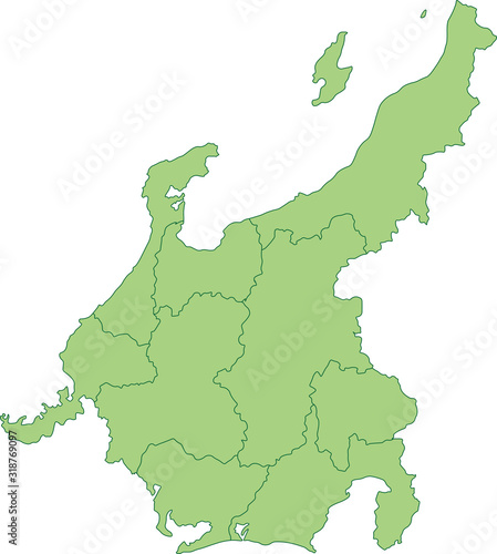中部地方の地図 都道府県ごとに色を変えられます Country Wall Mural Count しらたまあんこ