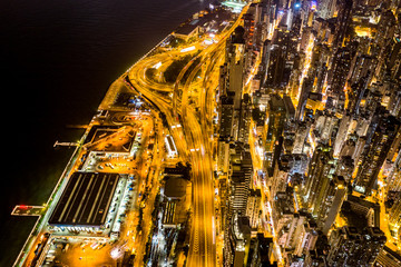 Poster - Aerial view of city at night with Light Track