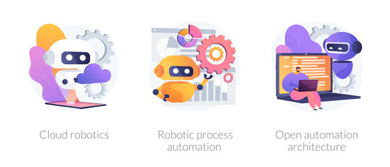 Sticker - Artificial intelligence software. Automated database management. Cloud robotics, robotic process automation, open automation architecture metaphors. Vector isolated concept metaphor illustrations