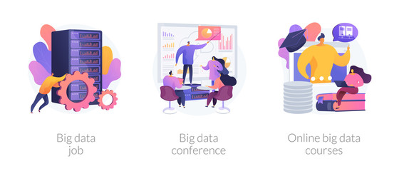 Poster - Data center, backup server technician. Information management experts meeting. Big data job, big data conference, online big data courses metaphors. Vector isolated concept metaphor illustrations