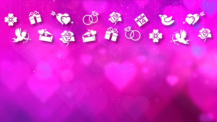 Fototapete - Happy Valentine theme decoration motion particles animation with drop down graphic icons associated with Valentine theme background