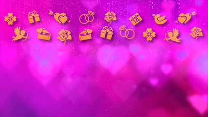Fototapete - Happy Valentine theme decoration motion particles animation with drop down graphic icons associated with Valentine theme background