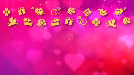 Poster - Happy Valentine theme decoration motion particles animation with drop down graphic icons associated with Valentine theme background
