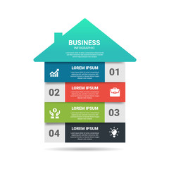 infographic 4 step Home Vector illustration of a Global Business house, Development Elements of infographics design with icon