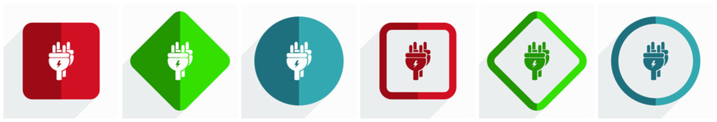 Poster - Eletricity, energy, power, plug icon set, flat design vector illustration in 6 options for webdesign and mobile applications in eps 10