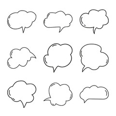 Canvas Print - Vector set of hand drawn speech bubbles. Doodle style speaking bubbles isolated on white background.