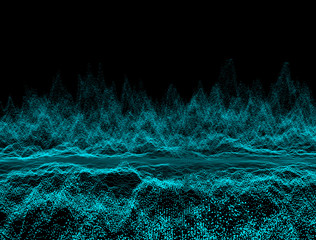 Wall Mural - Abstract dark background with moving loop and flicker particles.Motion graphic Backdrop of ball dot Animation of seamless.Digital blue-green color wave light loopable. Beautiful surface illustration