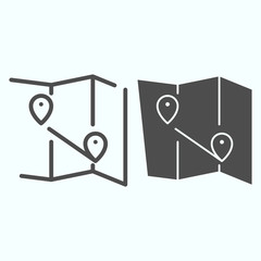 Poster - Map line and solid icon. Atlas with two pointers vector illustration isolated on white. World map with marks outline style design, designed for web and app. Eps 10.