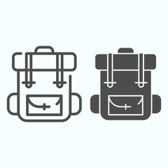 Poster - Backpack line and solid icon. Travel bag vector illustration isolated on white. Travel suitcase outline style design, designed for web and app. Eps 10.