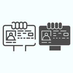 Poster - ID Document in hand line and solid icon. ID card illustration isolated on white. Document with photo outline style design, designed for web and app. Eps 10.