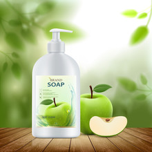 Hygienic Soap Dispenser With Green Fruit Apple