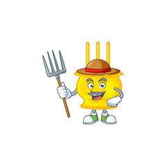 Poster - Cute Farmer chinese gold incense cartoon mascot with hat and tools