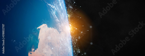 Cuadros en Lienzo Global datas exchanges and connections system over the globe 3D rendering elemen