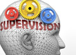 © GoodIdeas - Supervision and human mind - pictured as word Supervision inside a head to symbolize relation between Supervision and the human psyche, 3d illustration