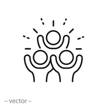 Group Happy People Icon, Party Friends, Joy Expression Feeling, Thin Line Web Symbol On White Background - Editable Stroke Vector Illustration Eps10