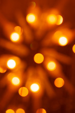 Defocused Of Blurred Golden Orange Bokeh Circle Light From Lighting Bulb In The Night For Abstract Background Texture