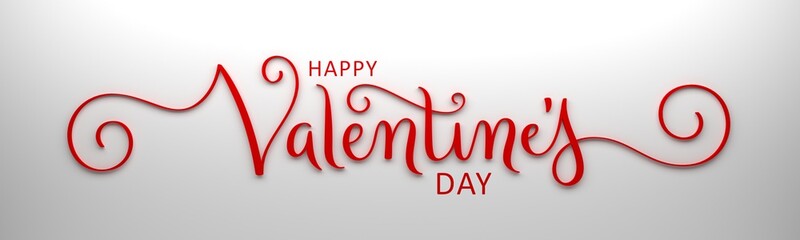 Poster - 3D rendering of HAPPY VALENTINE'S DAY red brush calligraphy banner on white background