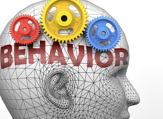 Behavior and human mind - pictured as word Behavior inside a head to symbolize relation between Behavior and the human psyche, 3d illustration