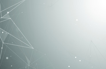 Poster - Abstract technology gray glowing connections in space with particles. Connecting lines and dots. Plexus background. Vector illustration 