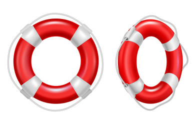 Sticker - Realistic Detailed 3d Lifebuoy Ring Set. Vector