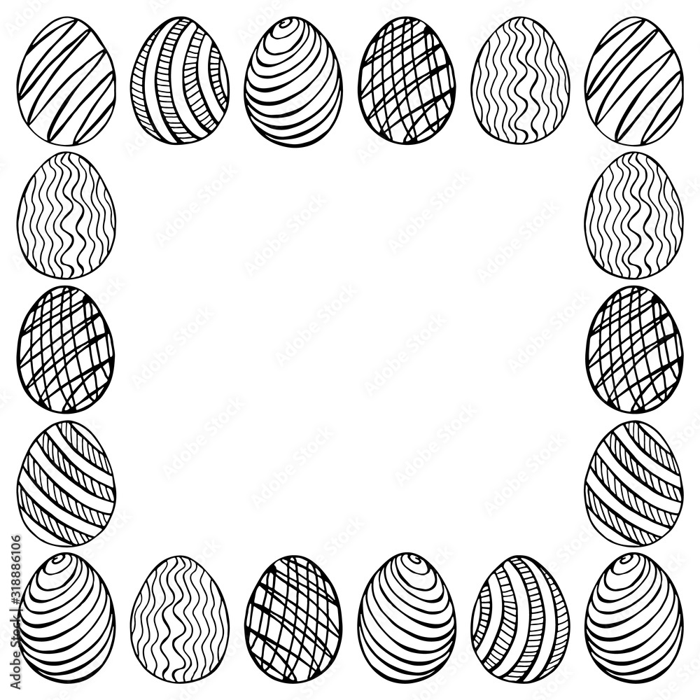 Black and white hand-drawn illustration. Easter eggs in a doodle style ...